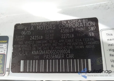 2016 Kia Optima Hybrid from USA, damaged, VIN KNAGN4AD6G5099104